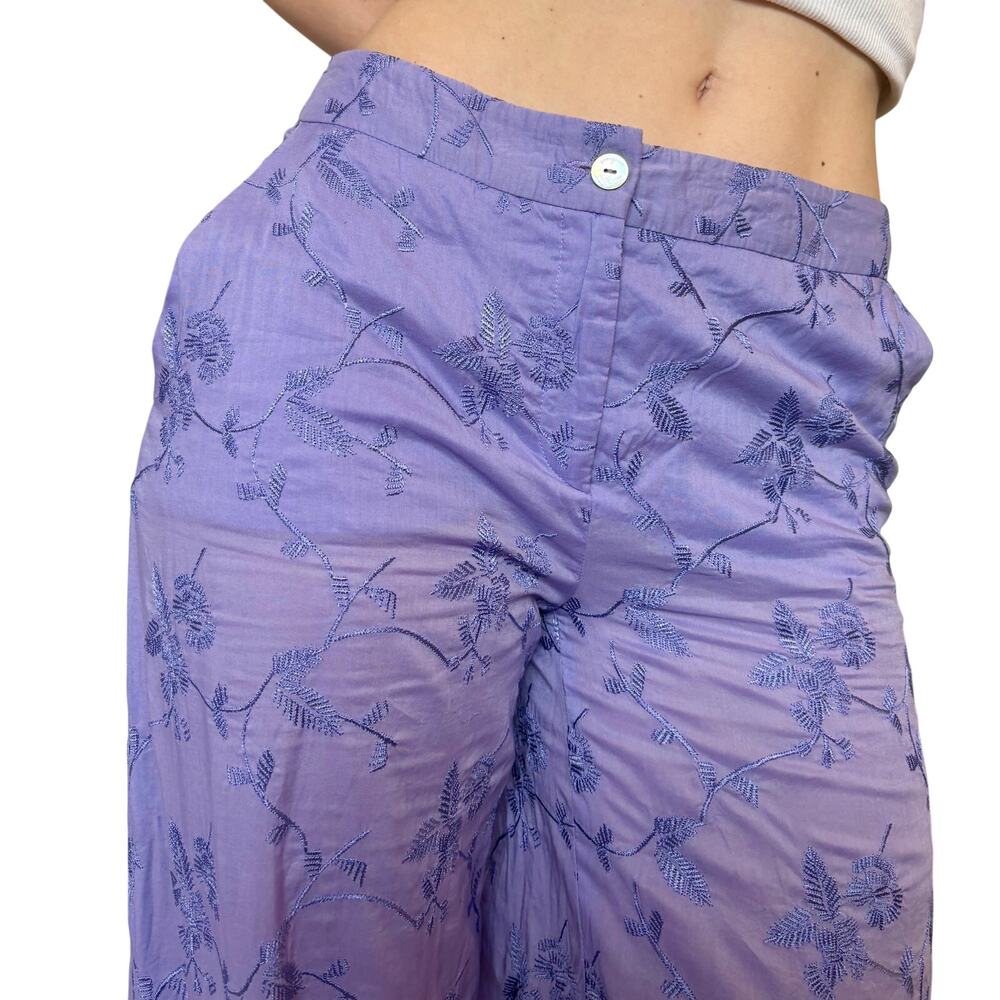 Ferragamo Vintage Purple Embroidered Vintage Wide Leg Palazzo Trousers - Picture 4 of 7